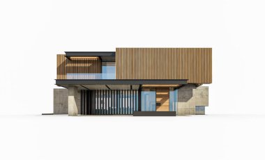 Park yeri ve havuzu satılık ya da ahşap kaplamalı modern konforlu ev. Beyazda izole edilmiş