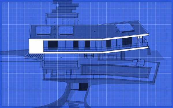 Renderowania Nowoczesnego Przytulnego Domu Wzgórzu Garażem Basenem Sprzedaż Lub Wynajem — Zdjęcie stockowe