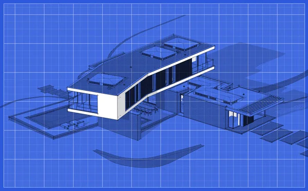 Рендеринг Современного Уютного Дома Холме Гаражом Бассейном Продажи Аренды Эскиз — стоковое фото