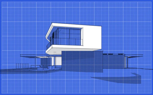 Renderização Moderna Casa Acolhedora Colina Com Garagem Piscina Para Venda — Fotografia de Stock