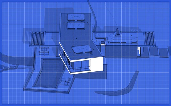 Rendering Van Modern Gezellig Huis Heuvel Met Garage Zwembad Koop — Stockfoto