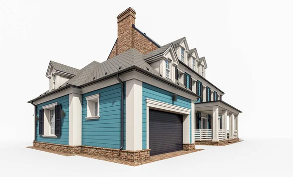 Rendering Van Modern Gezellig Klassiek Huis Koloniale Stijl Met Garage — Stockfoto