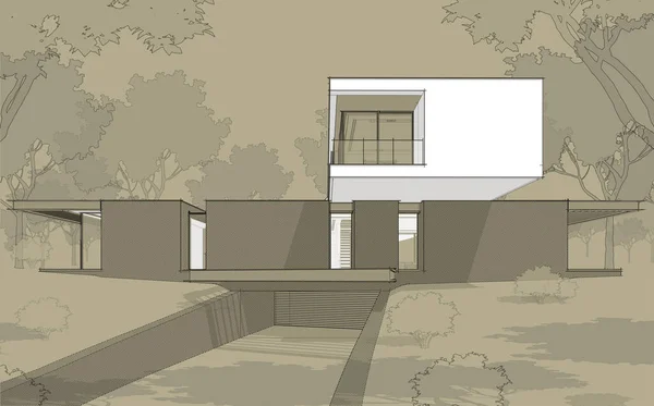 Rendu Maison Confortable Moderne Sur Colline Avec Garage Piscine Vendre — Photo