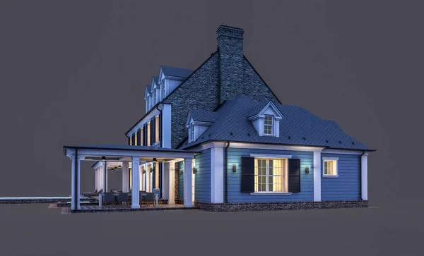 Rendering Van Moderne Gezellige Klassieke Huis Koloniale Stijl Met Garage — Stockfoto
