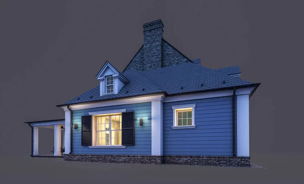현대의 가옥을 팔거나 임대료를 수있는 차고와 수영장이 식민지풍의 렌더링 색에서 — 스톡 사진