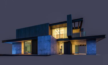 Park yeri ve havuzu satılık ya da ahşap kaplamalı modern konforlu ev. Beyazda izole edilmiş