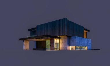 Park yeri ve havuzu satılık ya da ahşap kaplamalı modern konforlu ev. Beyazda izole edilmiş