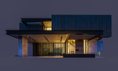 Park yeri ve havuzu satılık ya da ahşap kaplamalı modern konforlu ev. Beyazda izole edilmiş