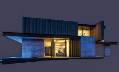 Park yeri ve havuzu satılık ya da ahşap kaplamalı modern konforlu ev. Beyazda izole edilmiş