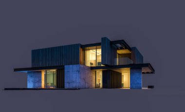 Park yeri ve havuzu satılık ya da ahşap kaplamalı modern konforlu ev. Beyazda izole edilmiş