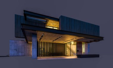 Park yeri ve havuzu satılık ya da ahşap kaplamalı modern konforlu ev. Beyazda izole edilmiş