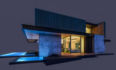 Park yeri ve havuzu satılık ya da ahşap kaplamalı modern konforlu ev. Beyazda izole edilmiş