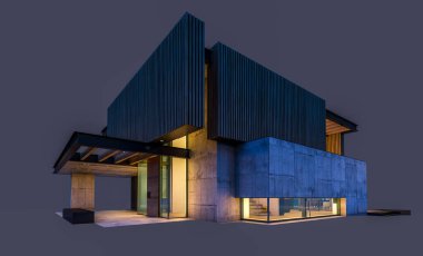 Park yeri ve havuzu satılık ya da ahşap kaplamalı modern konforlu ev. Beyazda izole edilmiş