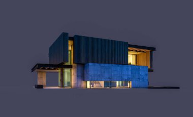 Park yeri ve havuzu satılık ya da ahşap kaplamalı modern konforlu ev. Beyazda izole edilmiş