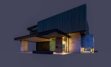 Park yeri ve havuzu satılık ya da ahşap kaplamalı modern konforlu ev. Beyazda izole edilmiş