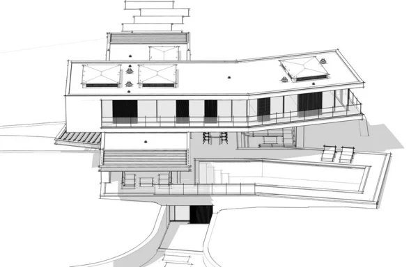 Representación Casa Acogedora Moderna Colina Con Garaje Piscina Venta Alquiler — Foto de Stock