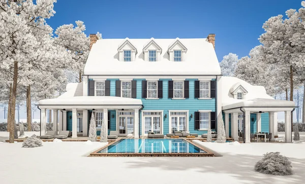 Representación Moderna Acogedora Casa Clásica Estilo Colonial Con Garaje Piscina — Foto de Stock