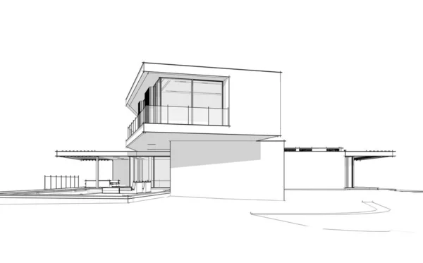 Rendering Van Modern Gezellig Huis Heuvel Met Garage Zwembad Koop — Stockfoto