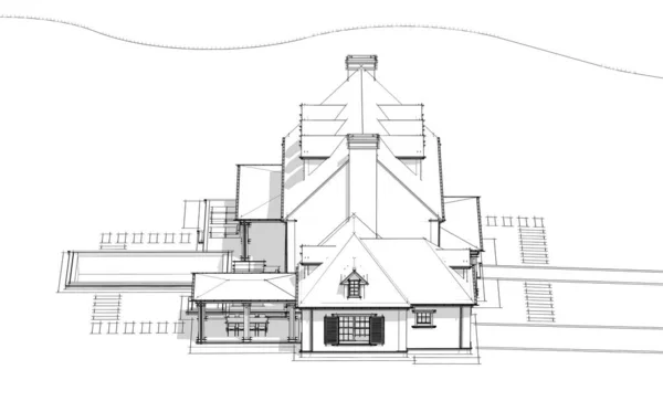 Rendering Moderna Accogliente Casa Classica Stile Coloniale Con Garage Piscina — Foto Stock