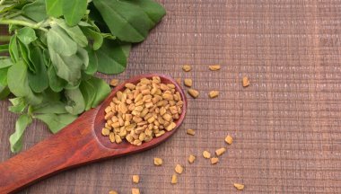 Methi veya çeçen tohumu ile metil yaprakları. Methi tohumları sağlık için iyidir..