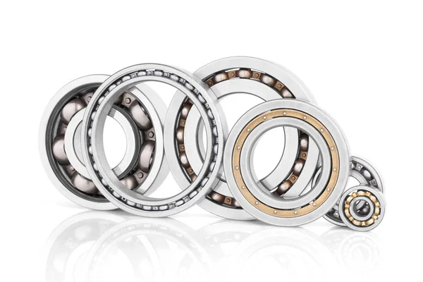 Composition of steel ball roller bearings in closeup isolated on — Stock Photo, Image