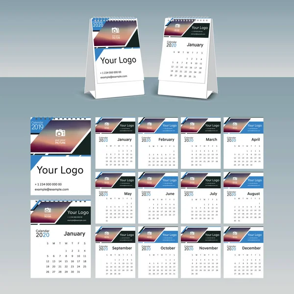 Calendar 2020 vector pocket basic grid. Simple design template — Stock Vector