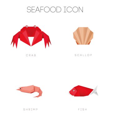 Deniz Ürünleri Çokgen Origami Simge Seti