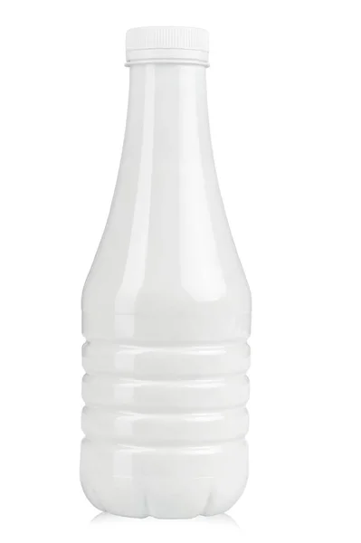 Botella Plástico Para Yogur Sobre Fondo Blanco Aislado Palmadita Recorte —  Fotos de Stock