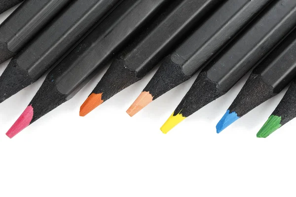 Crayons Couleur Sur Fond Blanc Isolés Crayons Sont Disposés Diagonale — Photo