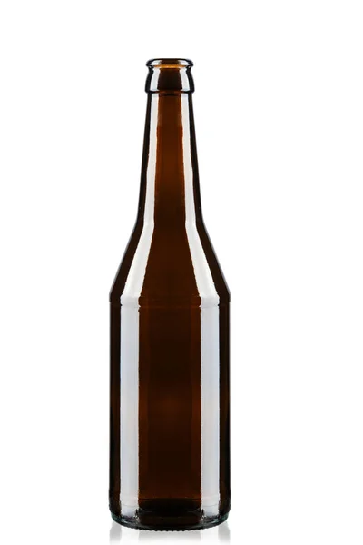 Garrafa Marrom Vidro Com Cerveja Backgroun Branco — Fotografia de Stock