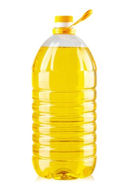 Beyaz arka plan üzerinde izole şişe ayçiçek yağı. kırpma pat