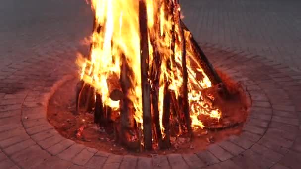 Bir şenlik ateşi yüksek burns günlüğe kaydeder. — Stok video