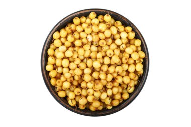 Beyaz arka plan üzerinde izole bir tabak içinde olgunlaşmış çiğ deniz topalak. tex için yer