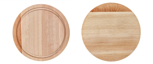 Dwa Okrągłe Deski Drewniane Pizza Białym Tle Białym Tle — Zdjęcie stockowe