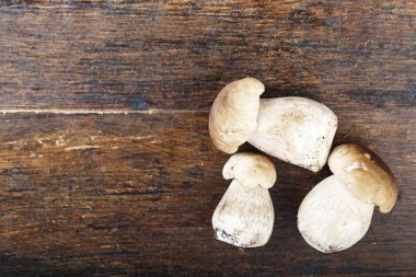 ahşap arka plan üzerinde mantar çörek. yukarıdan görüntüleyin. tex için yer