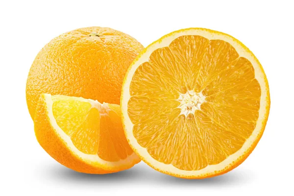 Orange Skivad Isolerade Vit Bakgrund Närbild Klart Synliga Textur Frukt — Stockfoto