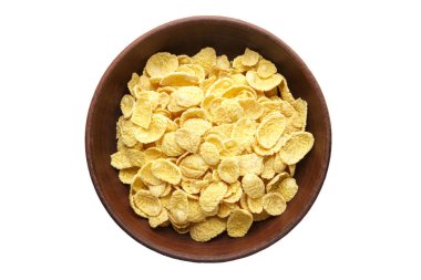 Beyaz arka plan üzerinde izole bir tabak içinde Mısır gevreği. kırpma pat