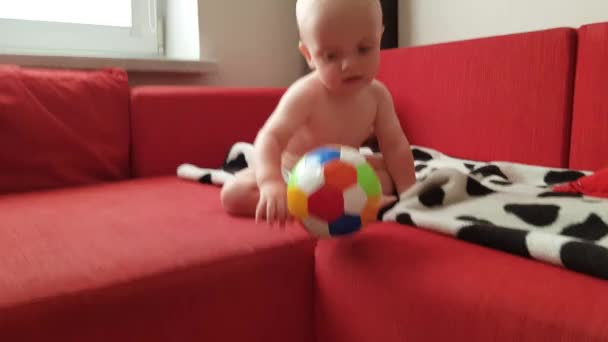 Pequeño bebé jugando pelota — Vídeo de stock