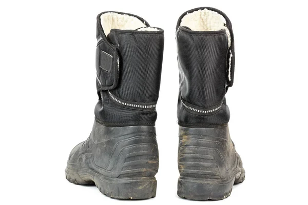 Μπότες Ανδρικά Παλιά Καουτσούκ Εσωτερικά Μονωμένο Γούνα Απομονωμένα Λευκό Φόντο — Φωτογραφία Αρχείου