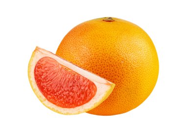 Olgun greyfurt, bütün ve dilimlenmiş, beyaz bir arka plan üzerinde izole. kırpma pat