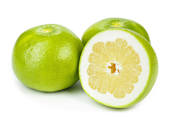 pomelo sweetie cut on white isolated background. hybrid of grapefruit and pomel