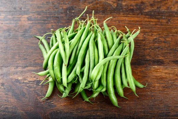 Groene Bonen Houten Bruine Achtergrond Ruimte Voor Tex — Stockfoto