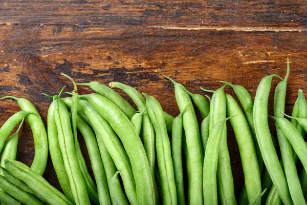 Groene Bonen Houten Bruine Achtergrond Ruimte Voor Tex — Stockfoto