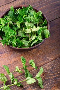 bir plaka üzerinde bir kahverengi ahşap adam taze nane