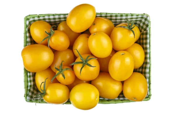 Tomates Amarelos Isolados Sobre Fundo Branco Arquivo Contém Clipping Pat — Fotografia de Stock