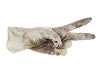 kirli bir eldivende iki parmak