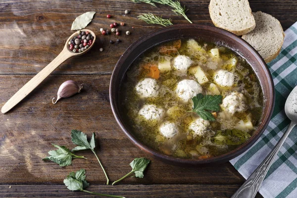 Meatball soup in a plate — Stock Photo, Image