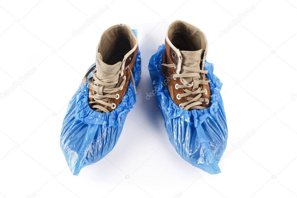 men's shoes in shoe covers