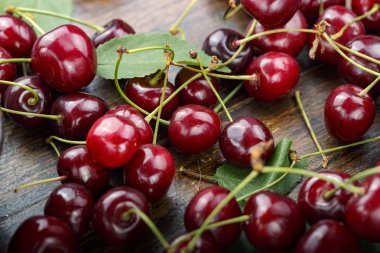 Tatlı kiraz arka planı. Üst görünüm