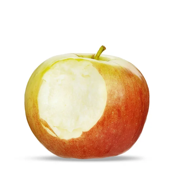 Μήλο με λείπει ένα δάγκωμα απομονωθεί σε λευκό φόντο. — Φωτογραφία Αρχείου